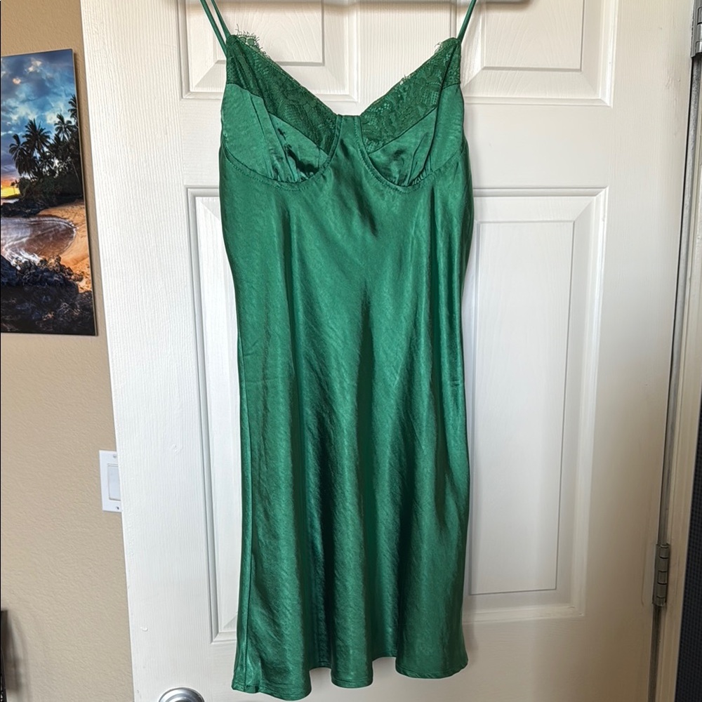 Green Satin Slip Dress
